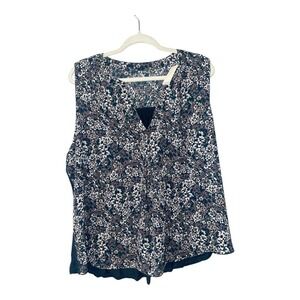 Loft Floral Print Split V Neck Sleeveless Blouse, XL